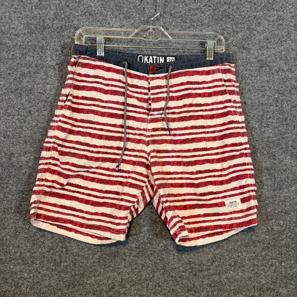 Katin Board Shorts Mens 30 Red Striped Swim Trunks Surf Surfing Beach - Picture 1 of 9